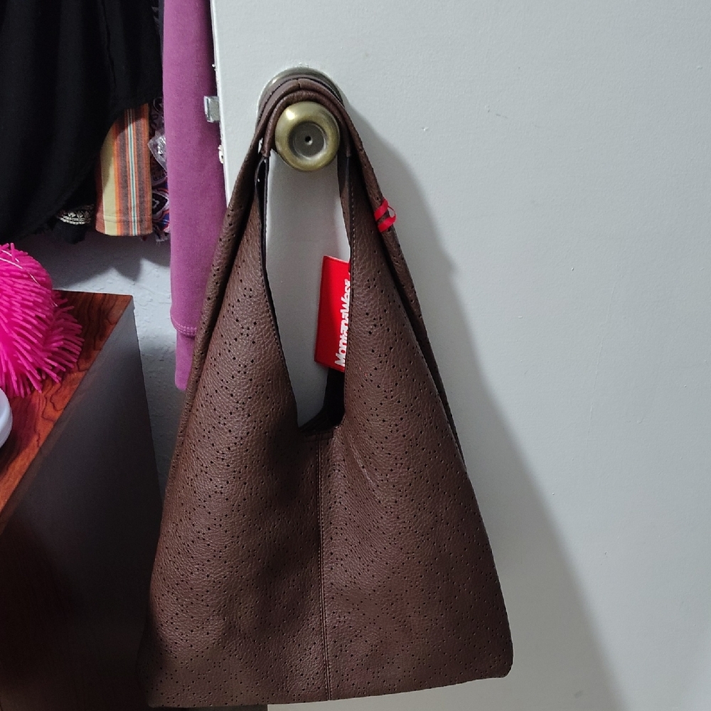 Brown Perforated Hobo Shoulder Bag - Montana West